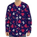 Girly Heart And Butterfly Pattern Print Long Sleeve Baseball Jersey