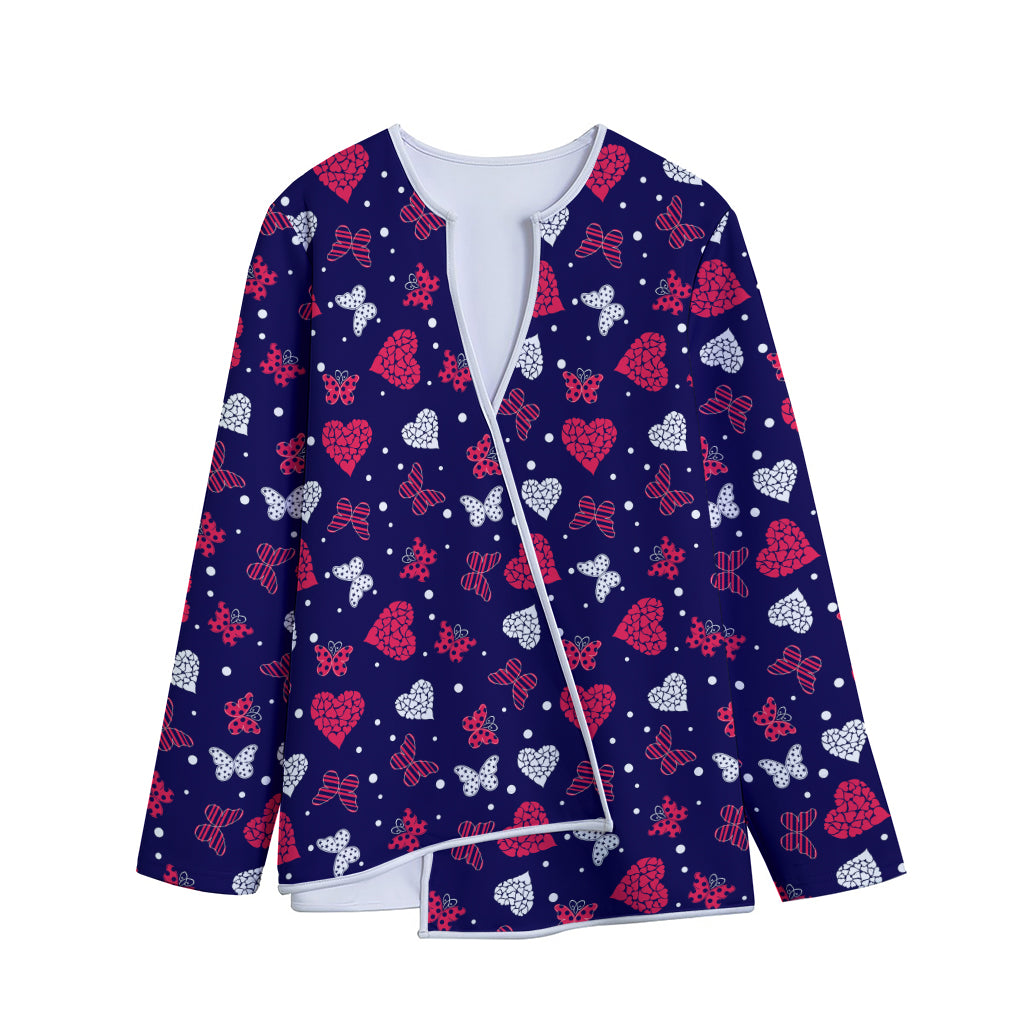 Girly Heart And Butterfly Pattern Print Long Sleeve Short Coat