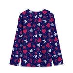 Girly Heart And Butterfly Pattern Print Long Sleeve Short Coat