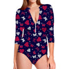 Girly Heart And Butterfly Pattern Print Long Sleeve Swimsuit