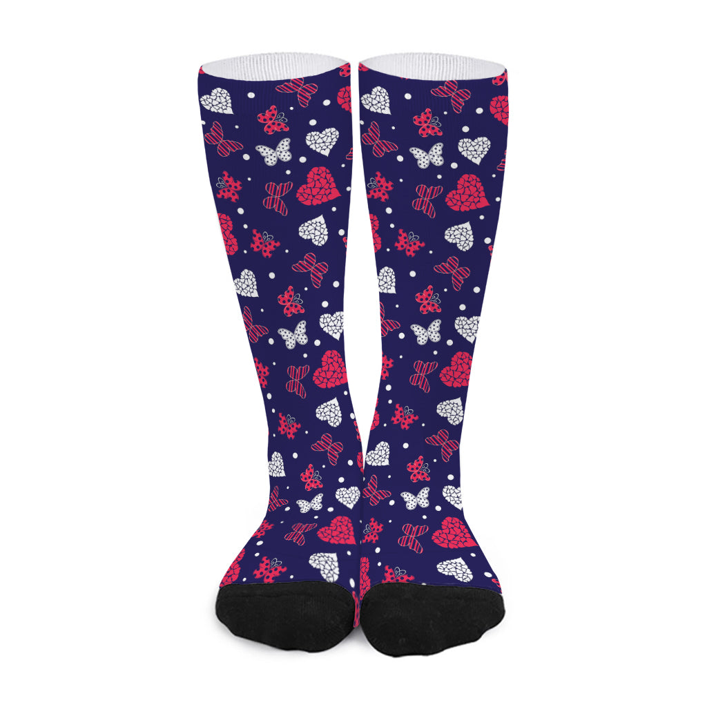 Girly Heart And Butterfly Pattern Print Long Socks