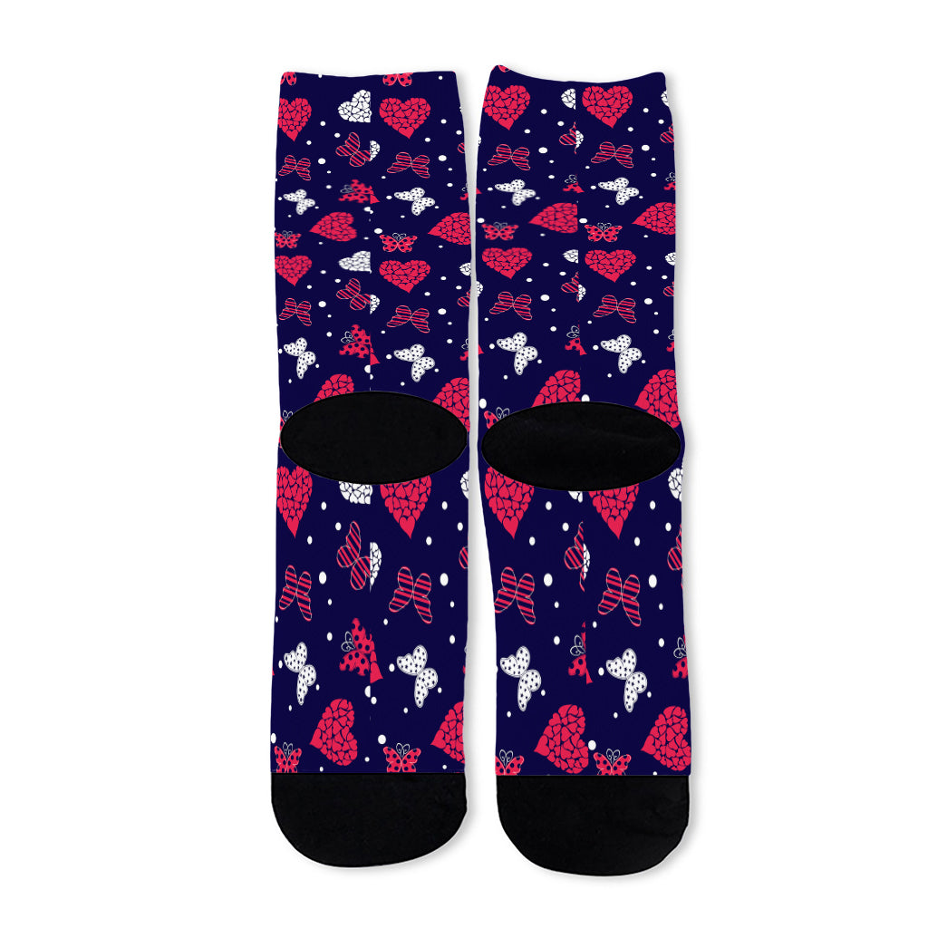 Girly Heart And Butterfly Pattern Print Long Socks