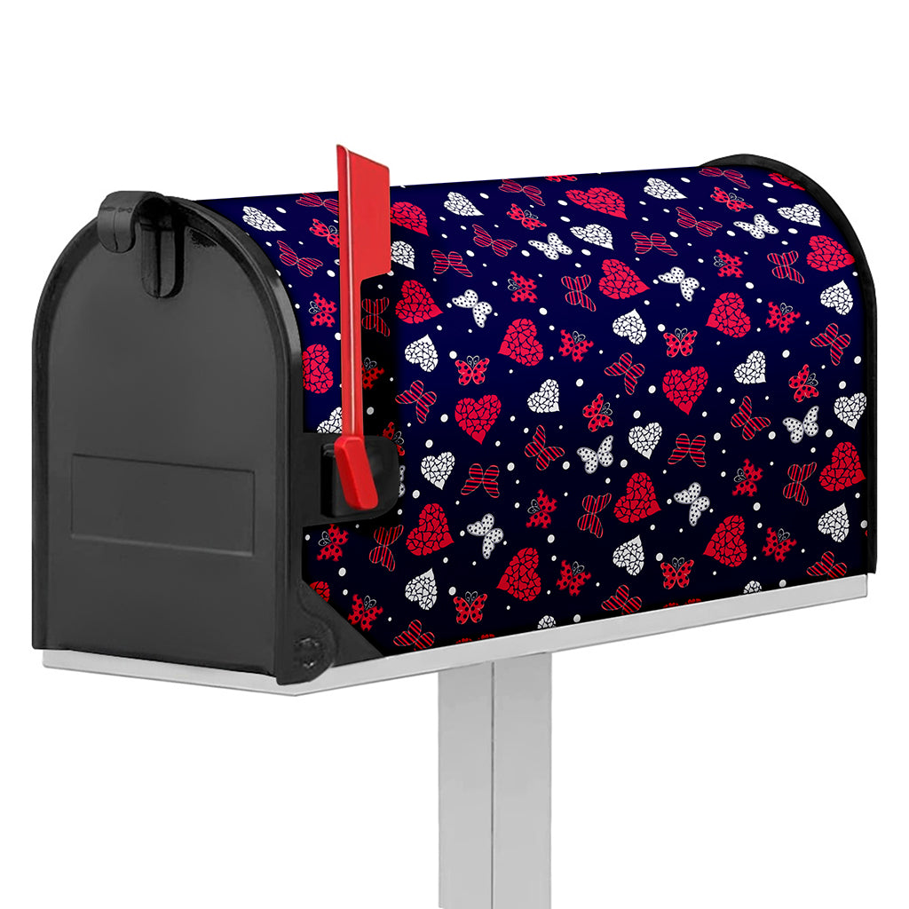 Girly Heart And Butterfly Pattern Print Mailbox Cover