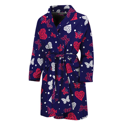 Girly Heart And Butterfly Pattern Print Men's Bathrobe