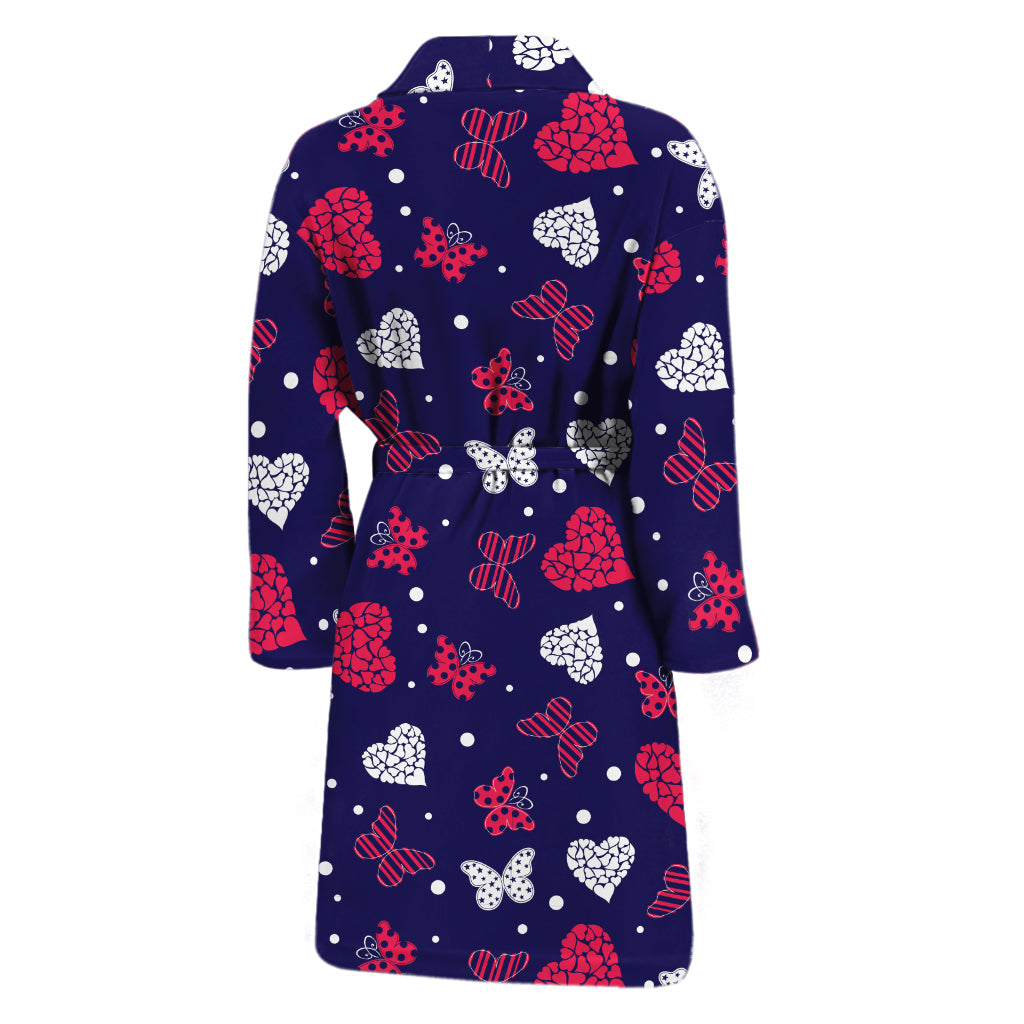 Girly Heart And Butterfly Pattern Print Men's Bathrobe