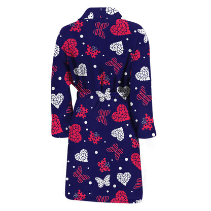 Girly Heart And Butterfly Pattern Print Men's Bathrobe