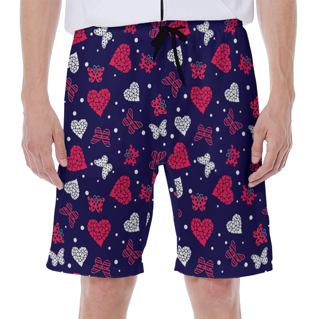 Girly Heart And Butterfly Pattern Print Men's Beach Shorts