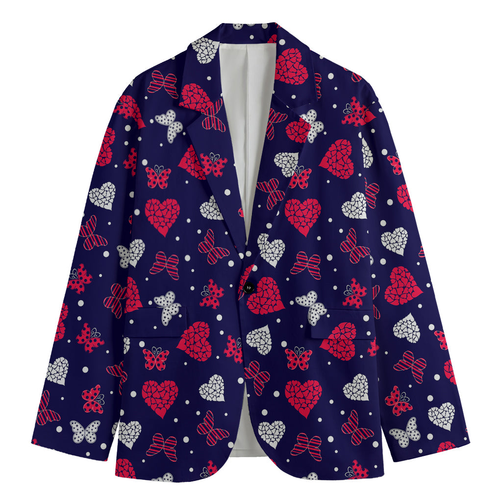 Girly Heart And Butterfly Pattern Print Men's Blazer