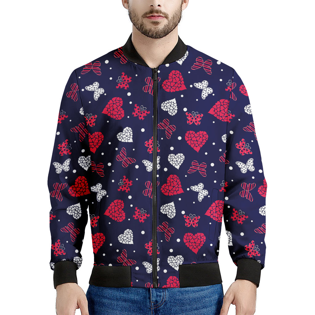 Girly Heart And Butterfly Pattern Print Men's Bomber Jacket