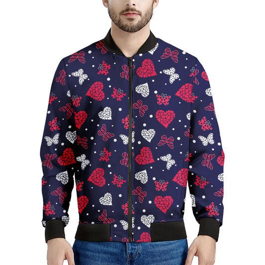 Girly Heart And Butterfly Pattern Print Men's Bomber Jacket