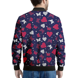 Girly Heart And Butterfly Pattern Print Men's Bomber Jacket
