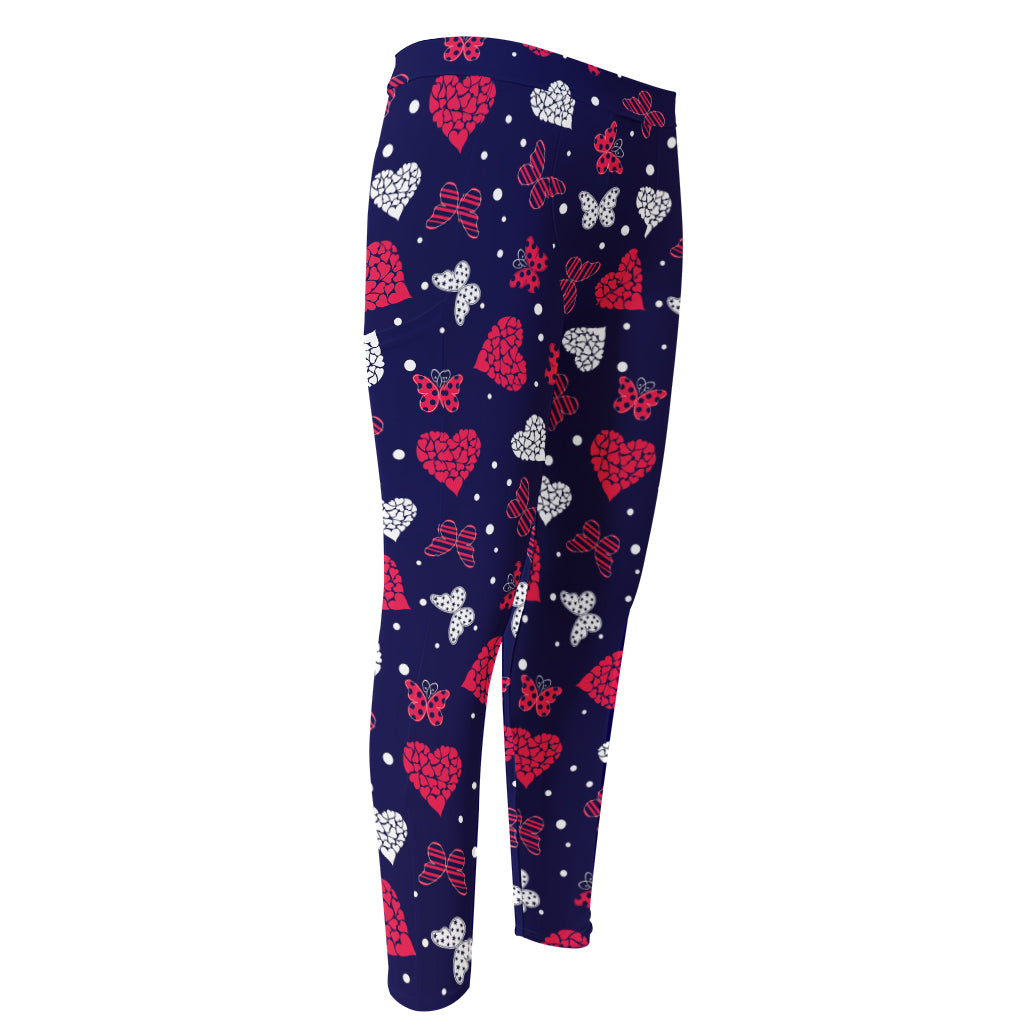 Girly Heart And Butterfly Pattern Print Men's Compression Pants