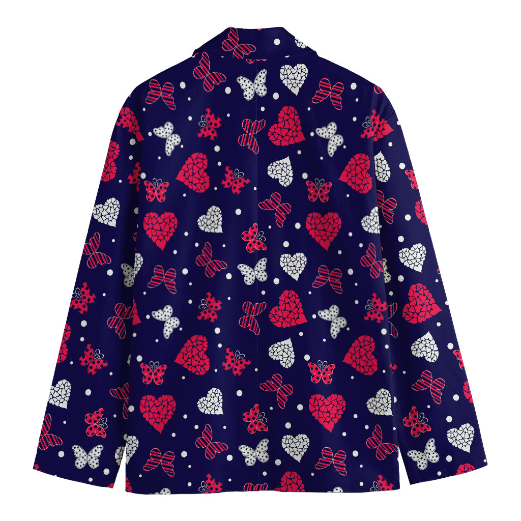 Girly Heart And Butterfly Pattern Print Men's Cotton Blazer