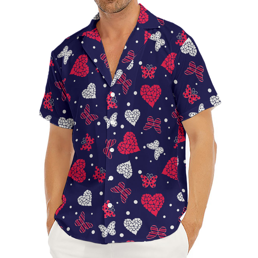 Girly Heart And Butterfly Pattern Print Men's Deep V-Neck Shirt