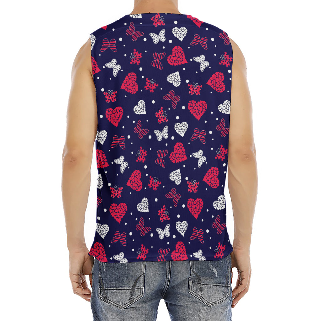 Girly Heart And Butterfly Pattern Print Men's Fitness Tank Top