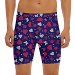 Girly Heart And Butterfly Pattern Print Men's Long Boxer Briefs