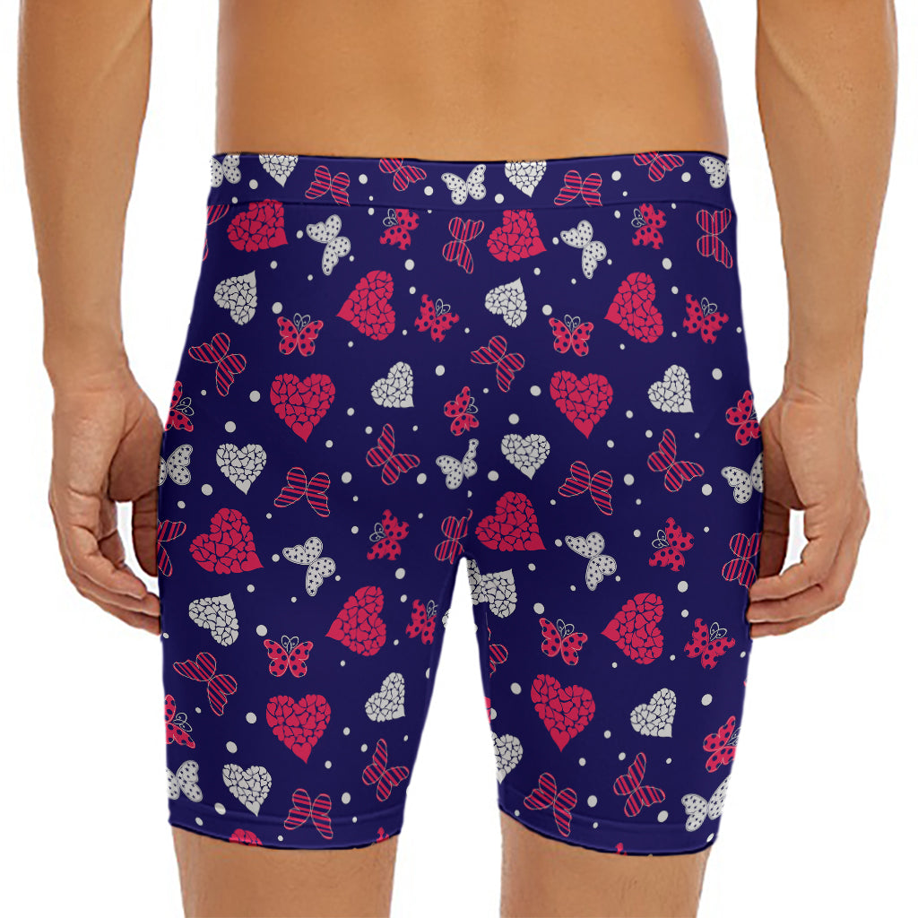 Girly Heart And Butterfly Pattern Print Men's Long Boxer Briefs
