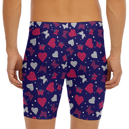 Girly Heart And Butterfly Pattern Print Men's Long Boxer Briefs