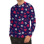 Girly Heart And Butterfly Pattern Print Men's Long Sleeve Rash Guard