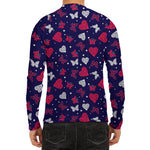 Girly Heart And Butterfly Pattern Print Men's Long Sleeve Rash Guard