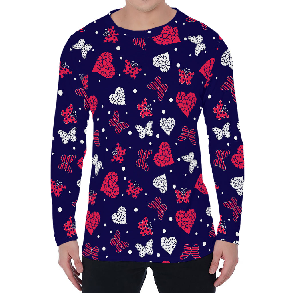 Girly Heart And Butterfly Pattern Print Men's Long Sleeve T-Shirt