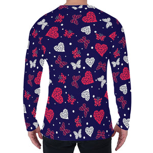 Girly Heart And Butterfly Pattern Print Men's Long Sleeve T-Shirt