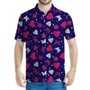 Girly Heart And Butterfly Pattern Print Men's Polo Shirt