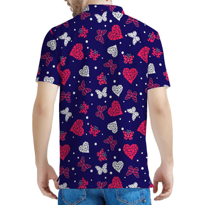 Girly Heart And Butterfly Pattern Print Men's Polo Shirt
