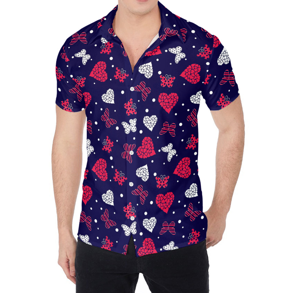 Girly Heart And Butterfly Pattern Print Men's Shirt