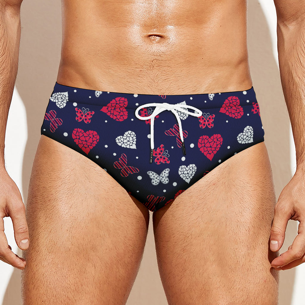 Girly Heart And Butterfly Pattern Print Men's Swim Briefs