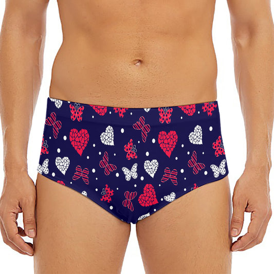 Girly Heart And Butterfly Pattern Print Men's Triangle Swim Briefs