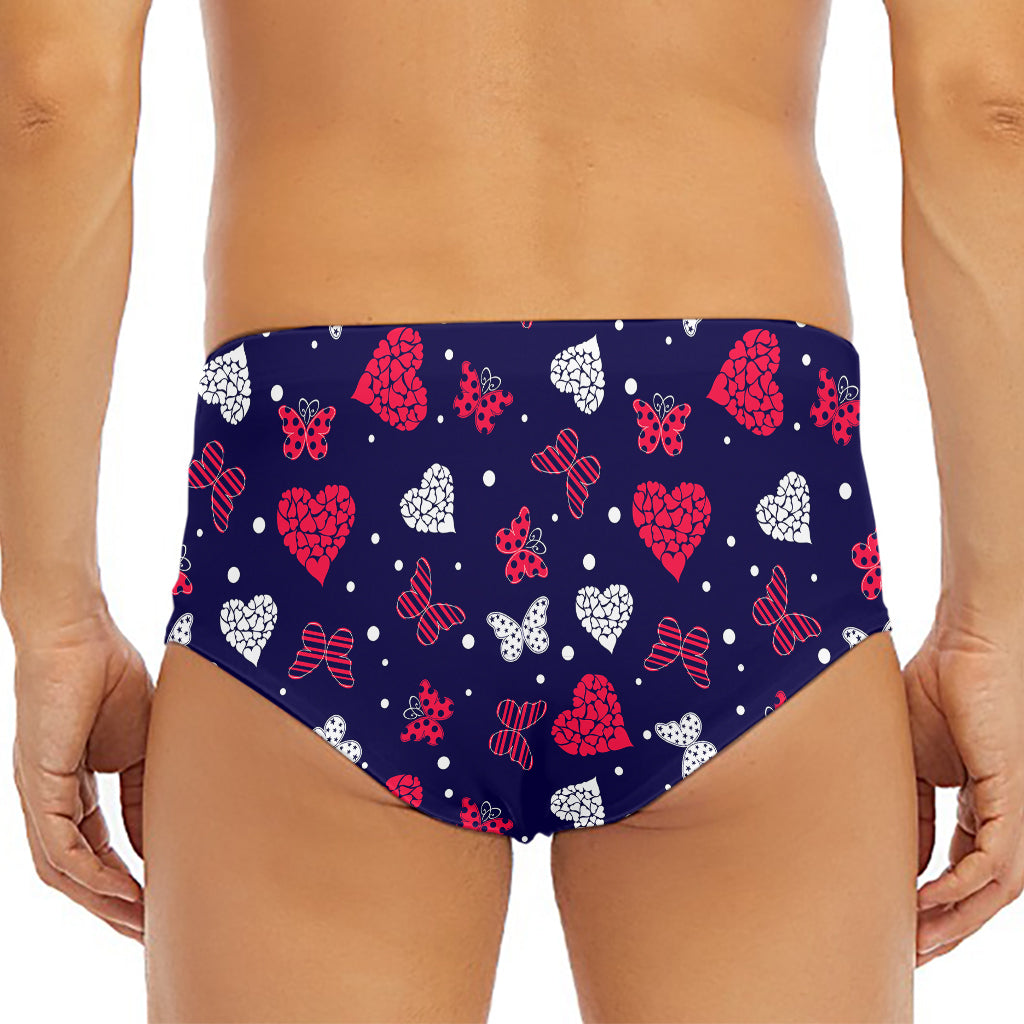 Girly Heart And Butterfly Pattern Print Men's Triangle Swim Briefs