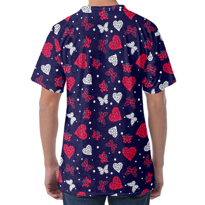 Girly Heart And Butterfly Pattern Print Men's Velvet T-Shirt