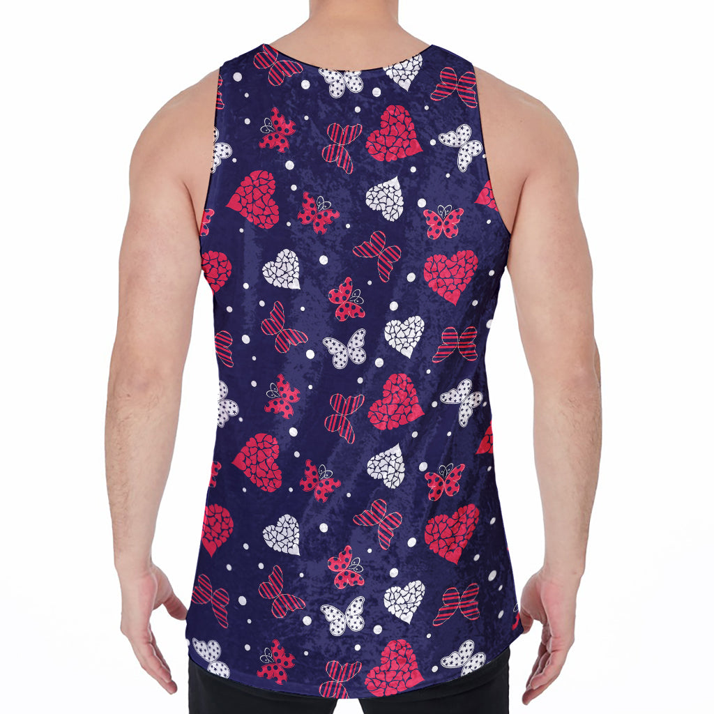 Girly Heart And Butterfly Pattern Print Men's Velvet Tank Top