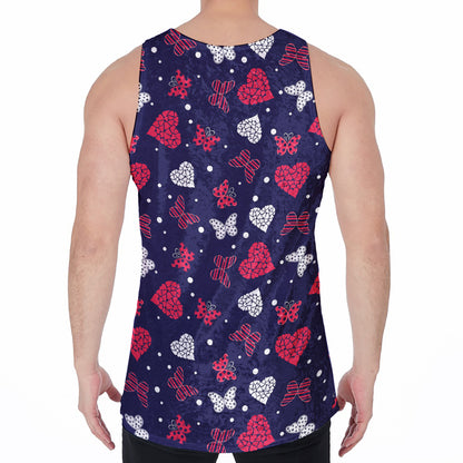 Girly Heart And Butterfly Pattern Print Men's Velvet Tank Top