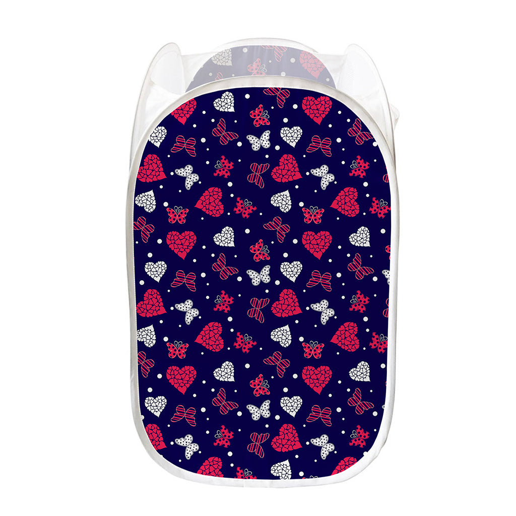 Girly Heart And Butterfly Pattern Print Mesh Laundry Hamper