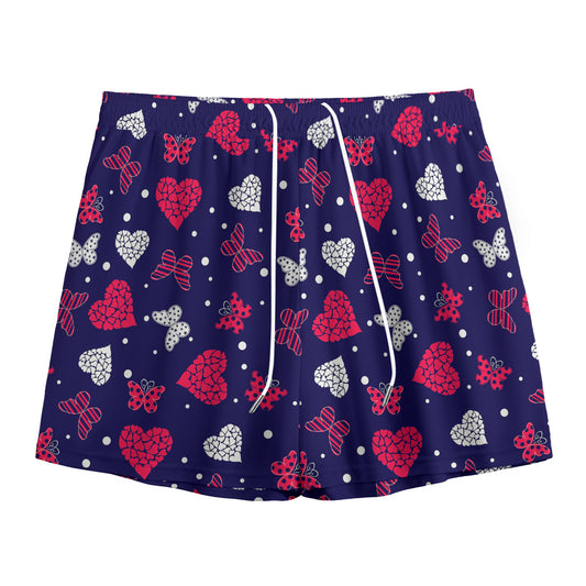 Girly Heart And Butterfly Pattern Print Mesh Shorts