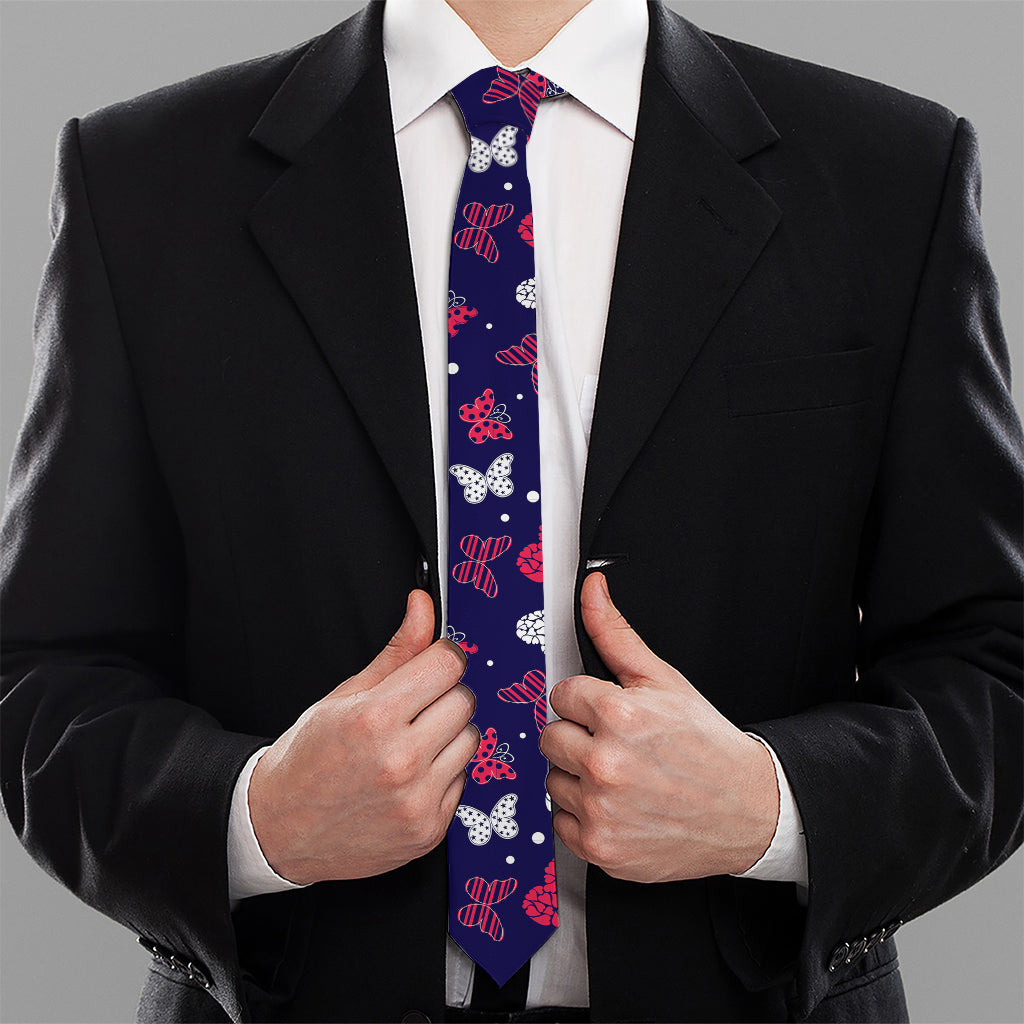 Girly Heart And Butterfly Pattern Print Necktie
