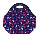 Girly Heart And Butterfly Pattern Print Neoprene Lunch Bag