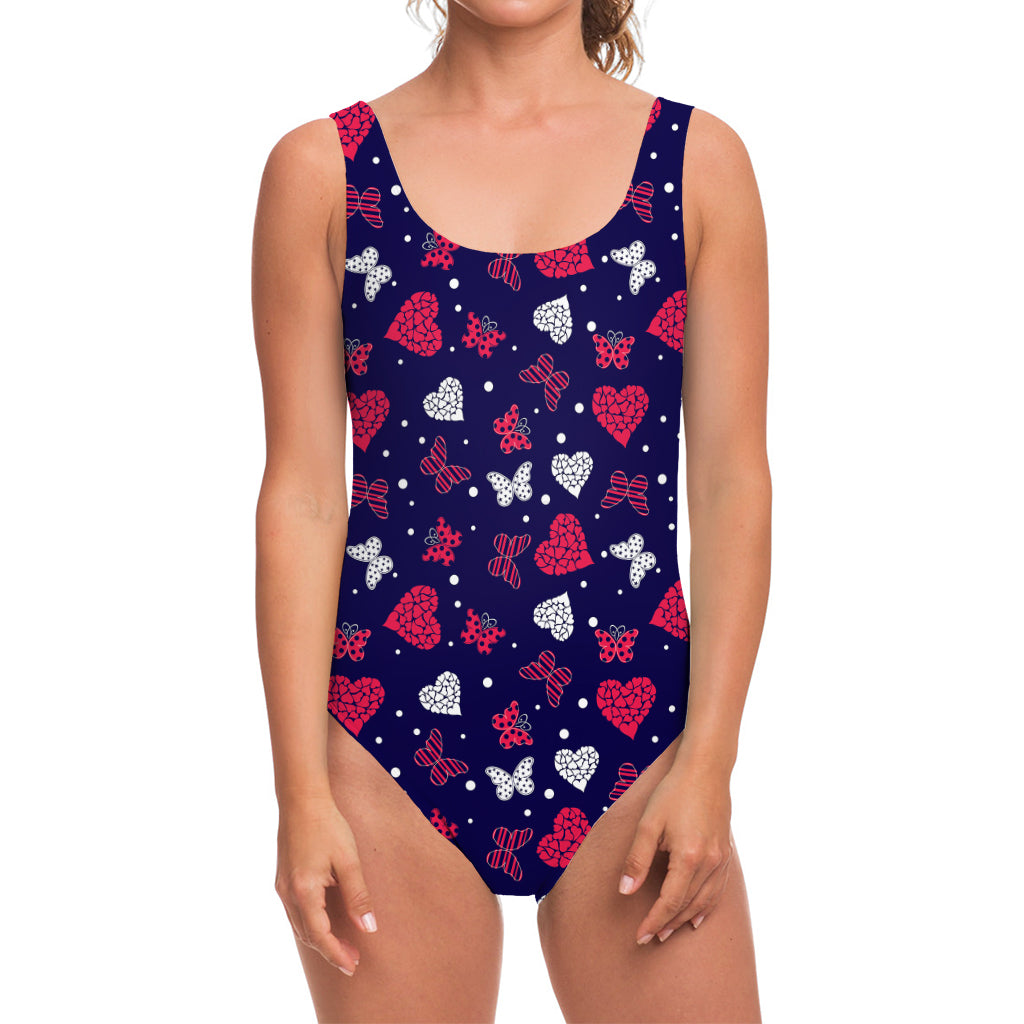 Girly Heart And Butterfly Pattern Print One Piece Swimsuit