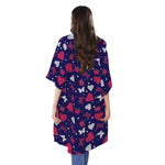 Girly Heart And Butterfly Pattern Print Open Front Beach Cover Up