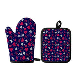 Girly Heart And Butterfly Pattern Print Oven Mitt And Pot Holder Set