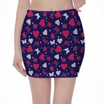 Girly Heart And Butterfly Pattern Print Pencil Mini Skirt