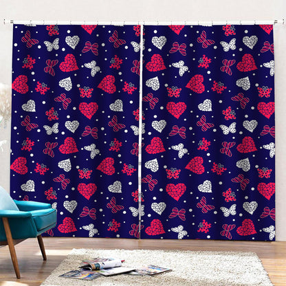 Girly Heart And Butterfly Pattern Print Pencil Pleat Curtains