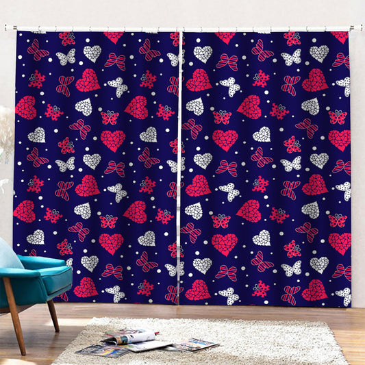 Girly Heart And Butterfly Pattern Print Pencil Pleat Curtains