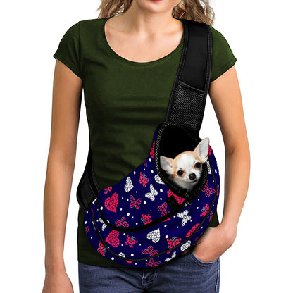 Girly Heart And Butterfly Pattern Print Pet Sling Carrier