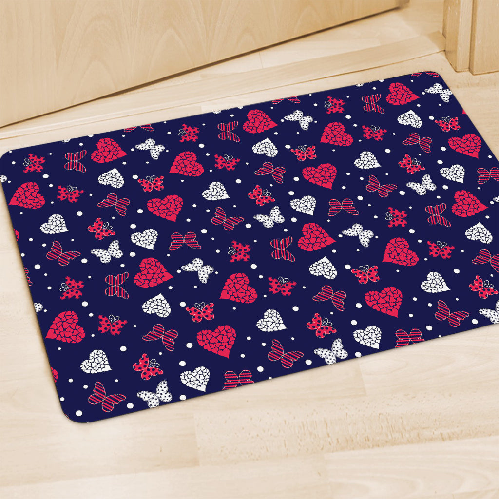Girly Heart And Butterfly Pattern Print Polyester Doormat