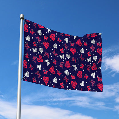 Girly Heart And Butterfly Pattern Print Polyester Flag