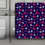 Girly Heart And Butterfly Pattern Print Polyester Shower Curtain