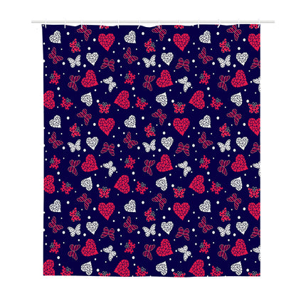 Girly Heart And Butterfly Pattern Print Polyester Shower Curtain